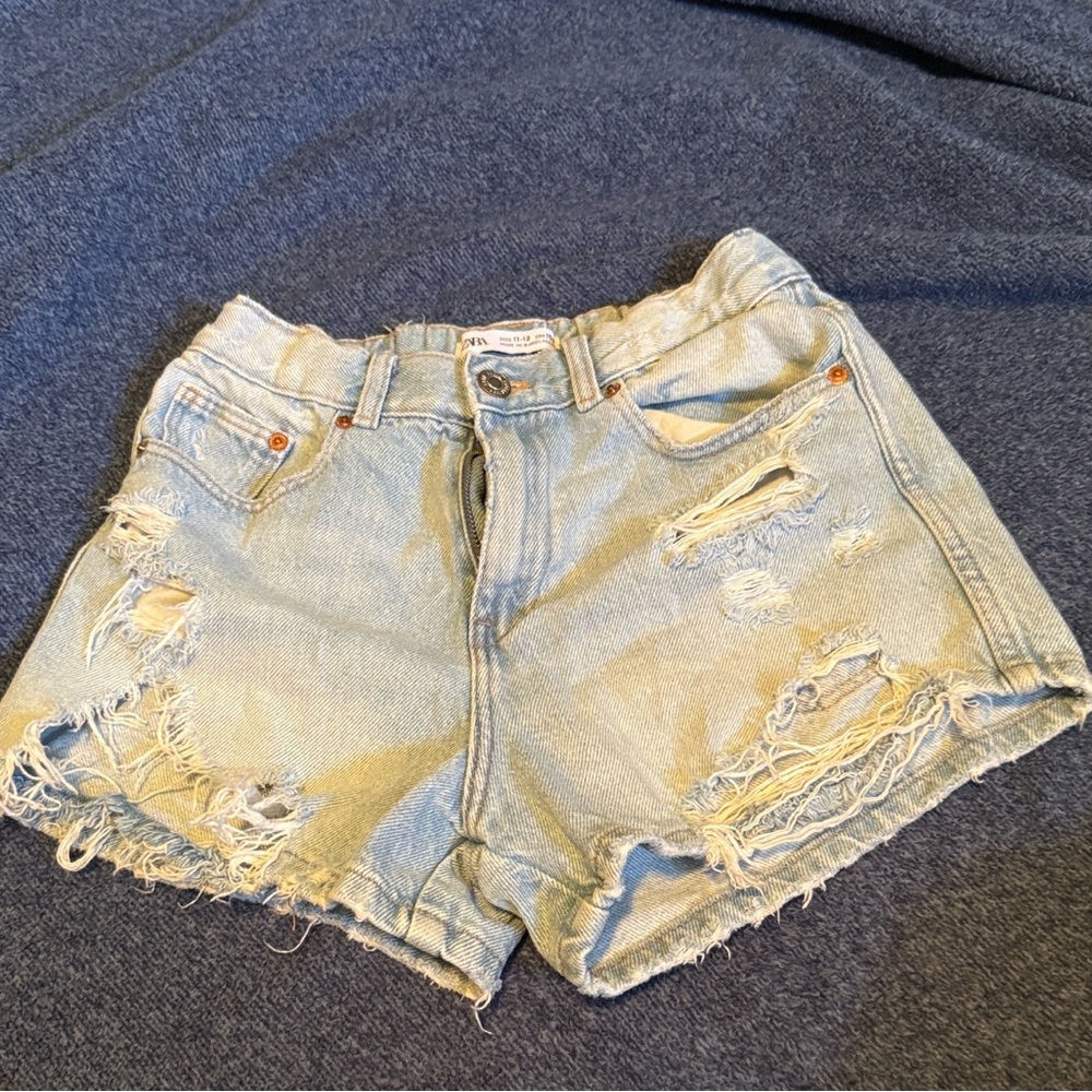 Zara Light Blue Distressed Jean Shorts
